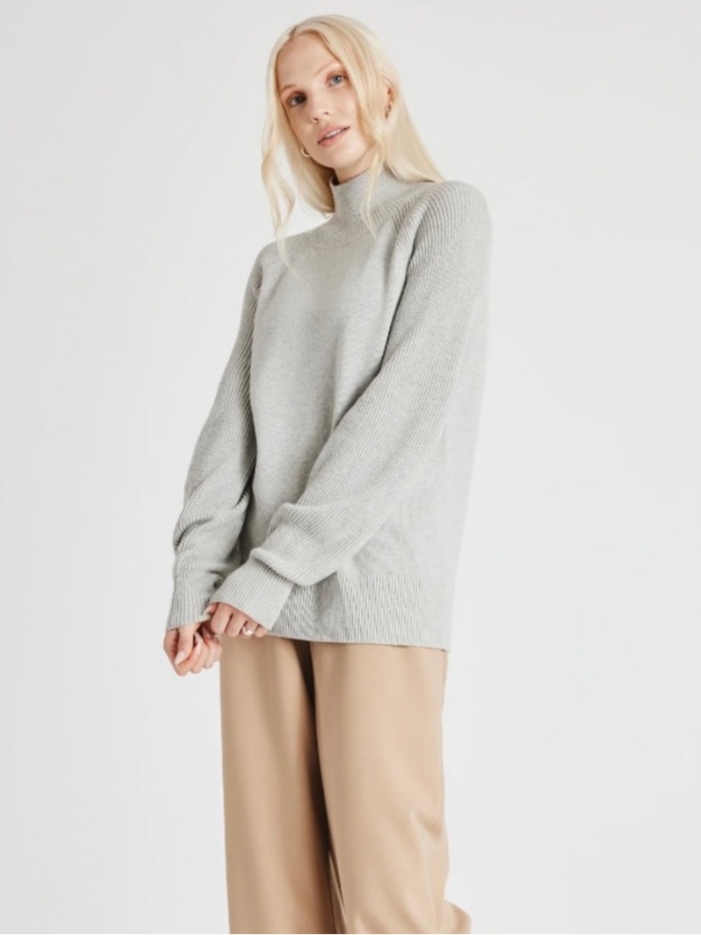 Kit and Ace Sophia Merino Wool Cotton Turtleneck Sweater Small Grey Minimalist